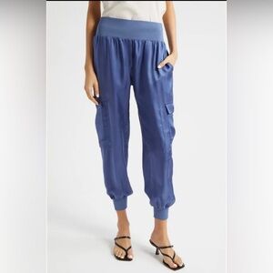 CINQ À SEPT Giles Cupro Crop Cargo Joggers Indigo Size XS